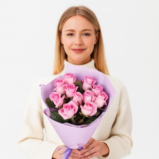 11 Adet Pembe Gül Buketi – Saf Aşkın Pastel Hali