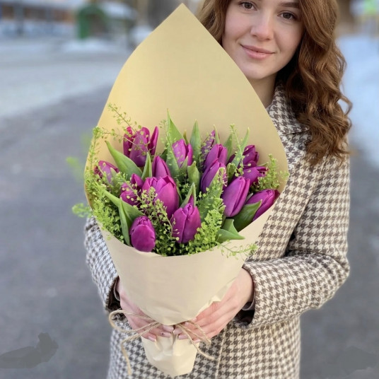 15 Adet Lila Renk Lale Buketi - Zarif Bahar Esintisi