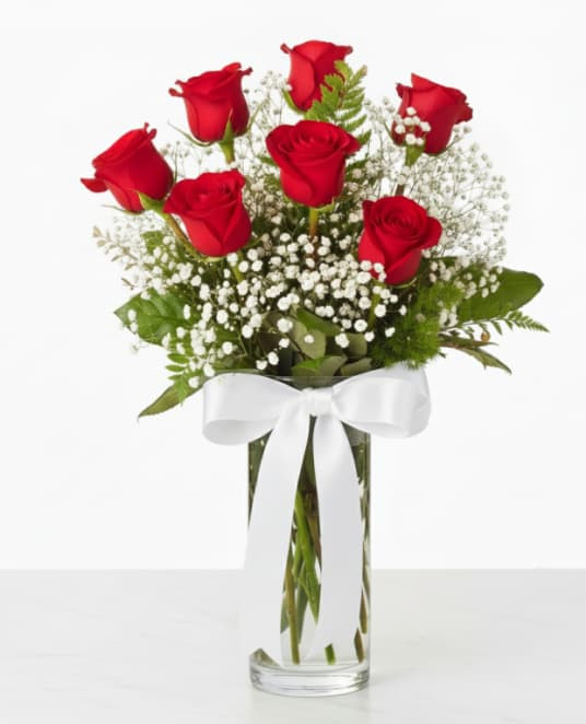 Vazoda 7 Adet Kırmızı Gül