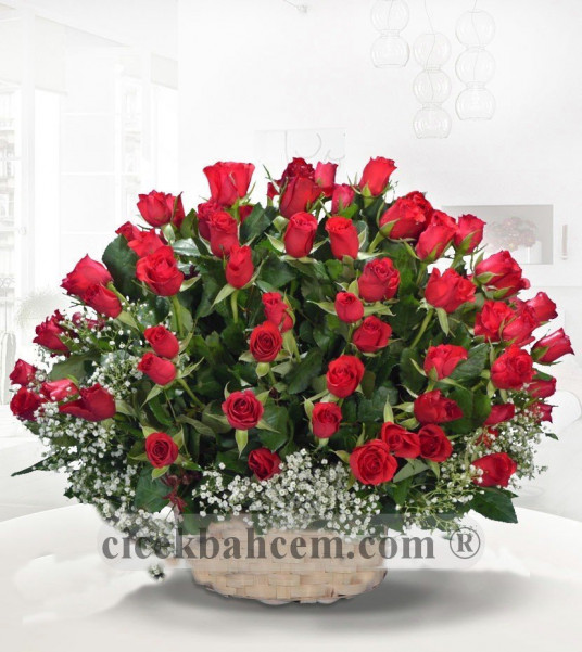 Sepet İçerisine 101 Adet Kırmızı Gül Aranjmanı