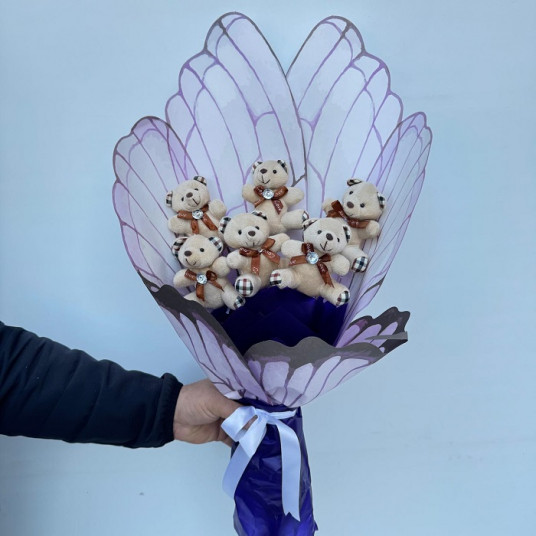 6'lı Peluş papyonlu  Ayı Buketi - Sevimli Ayıcıklarla Özel Hediye