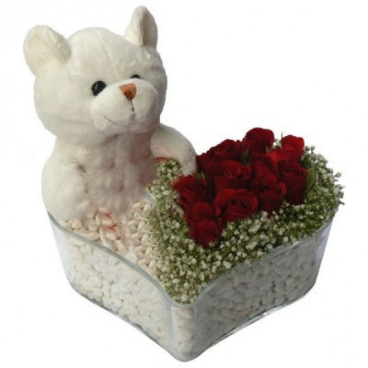 Beyaz Sevimli Ayı & Kirmizi Güller