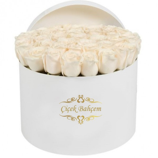 Yuvarlak Kutuda 41 Beyaz Gül