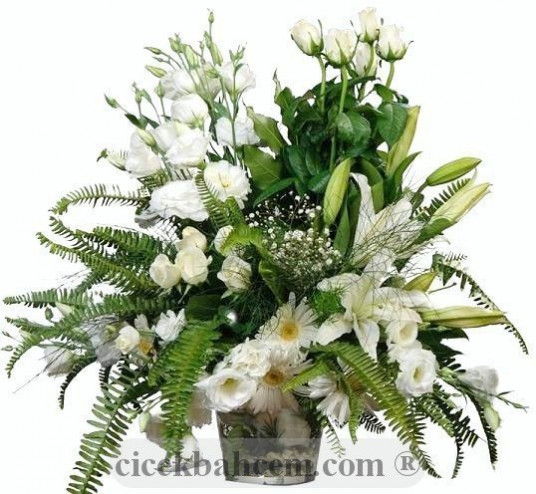Beyaz Lisyantus, Lilyum ile Beyaz Gerberalı Doğum Günü Aranjmanı