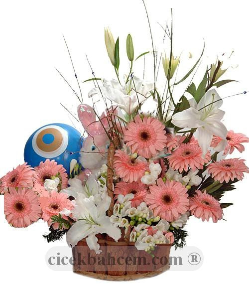 Beyaz ve Pembe Çiçek Aranjmanı 