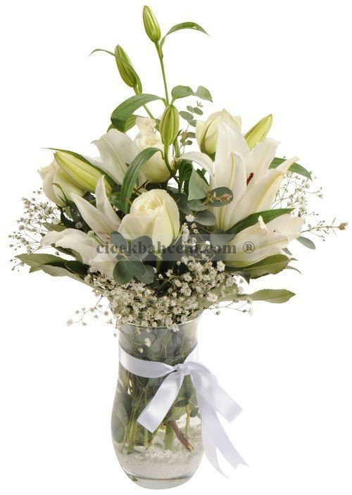 I Love You Beyaz Gül ve Kokulu Lilyum Aranjmanı