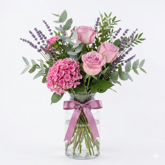 Elegant Arrangement of 3 Lilac Roses in a Vase