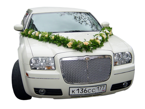 Gelin Arabası Süsleme Beyaz Tül ve Mor Çiçekler