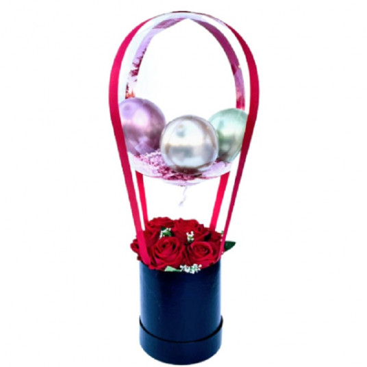 Kırmızı Kalıcı Güllü Balon Kutusu