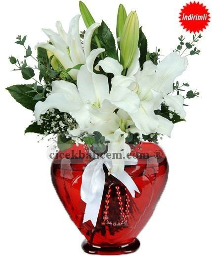 Kalp Vazoda Beyaz Lilyum 