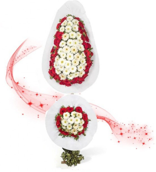 Beyaz, Kırmızı Gerbera Çiçekleri Ayaklı Sepet - Düğün Çiçekleri