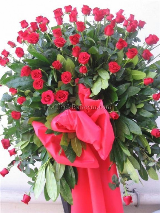 Kirmizi Güllerden Hazırlanmiş Düğün Nişan Açıliş Ferforje Çiçekleri 