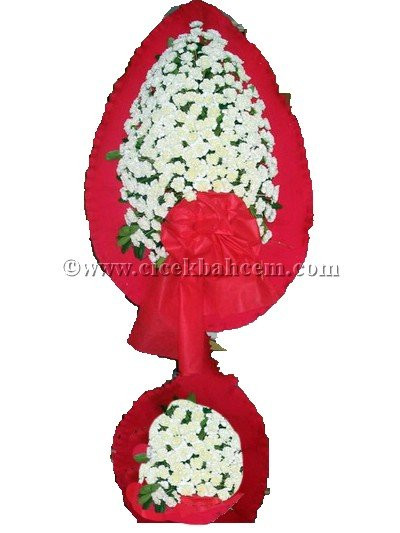 Ayaklı Sepet Beyaz Karanfile Kırmızı Fonda Tasarlanmış Düğün, Nikah ve Açılış Sepeti