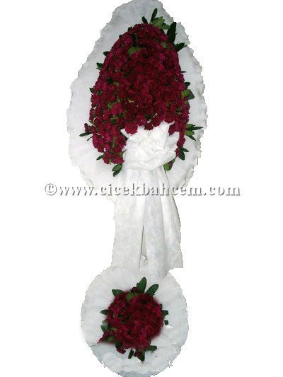 Ayaklı Sepet: Beyaz Fonda Bordo Karanfil Tasarlanmış Düğün, Nikah ve Açılış Sepeti