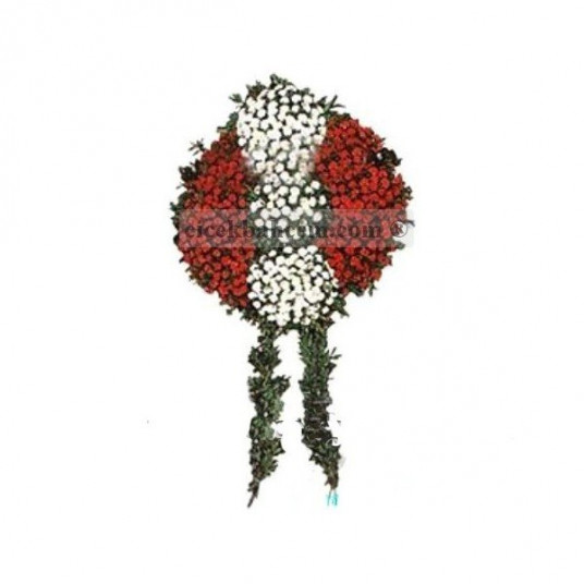 Kırmızı Beyaz Çiçek Kullanılarak Hazırlanmış Çelenk