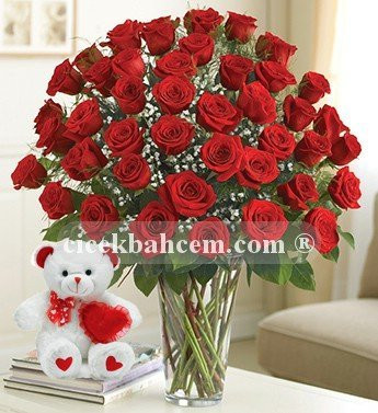 41 Kırmızı Gül & Beyaz  Ayıcık