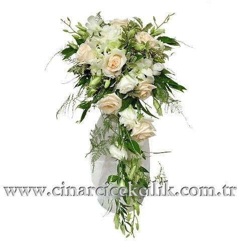 Beyaz Lisyantus ve Somon Renkli Gül, Gelin Buketi
