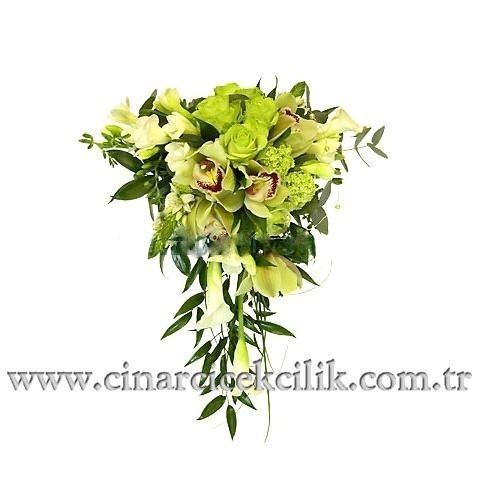 Naturel Gül ve Orkidelerle Hazırlanmış Gelin Çiçekleri