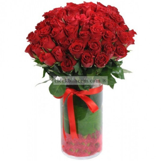 Cam Vazo İçinde 41 Adet Kırmızı Gül