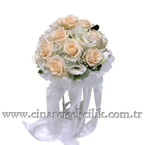 Somon Renkli Gül ve Lisyantus Gelin Eli Buketi