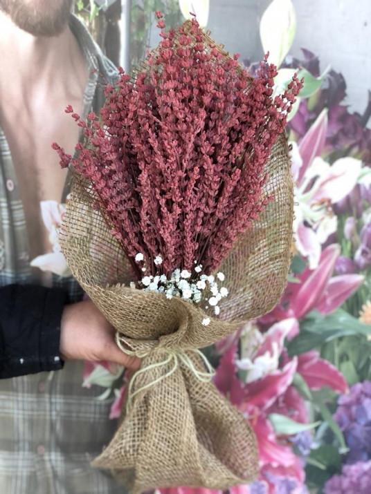 Pembe Kokulu Sevgi Çiçeği Lavanta Buketi