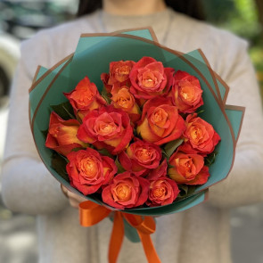 15 Adet Portakal Rengi Gül Buketi