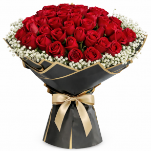 51 Adet Kırmızı Gül Buketi | Premium Siyah Gold Çiçek