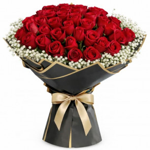 51 Adet Kırmızı Gül Buketi | Premium Siyah Gold Çiçek