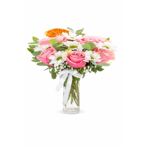 5 Adet Açık Pembe Gül ve Papatya Aranjmanı