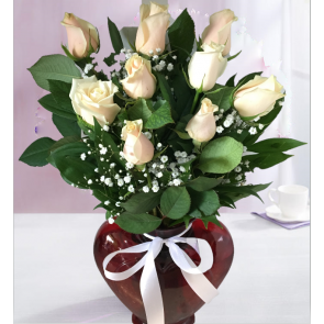 Kalp Vazoda 9 Somon Renki Gül™