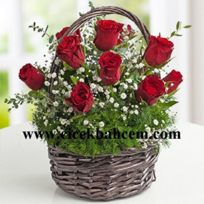 Şık Sepette 11 Adet Kırmızı Gül