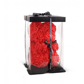 Özel Siyah Kutuda 30cm Kırmızı Mini Güllü Yapay Ayı Hediye