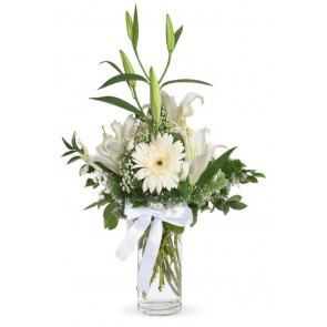 Cam Fanusa Beyaz Lilyum, Gerbera Çiçek, Online çiçekçi