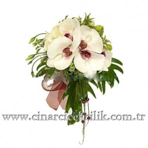 Beyaz Orkide Kullanarak Yapılan Gelin Eli Buketi