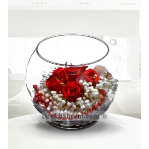 Cam Fanusda 5 Kırmızı Gül Aranjmanı