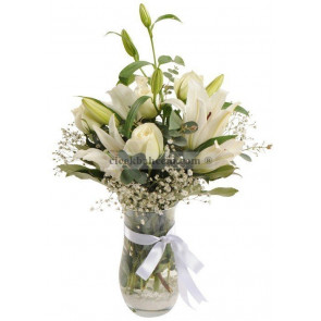 I Love You Beyaz Gül ve Kokulu Lilyum Aranjmanı