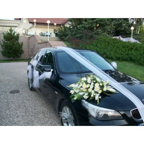 Düğün Arabası Süsleme Beyaz Çiçek ve Tül