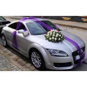 Gelin Arabası Süslemesi Mor Tül, Beyaz Çiçek