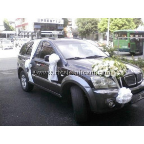 Gelin Arabası Süsleme Beyaz Sedef ve Beyaz Gerbera