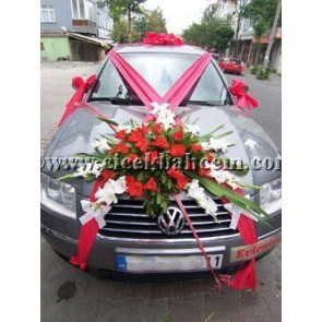 Gelin Arabası Süsleme Kırmızı Sedef ve Kırmızı Çiçekler