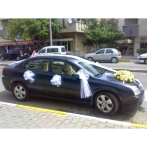 Gelin Arabası Süsleme, Beyaz Tül & Çiçek