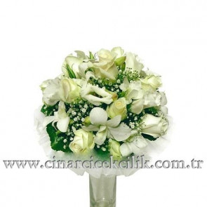 Beyaz Gül ve Orkide Gelin Eli Buketi