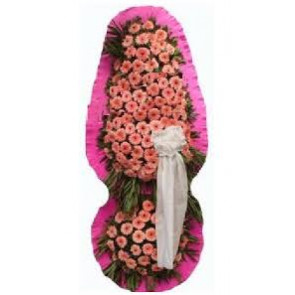 Ayaklı Sepet Pembe Jerbera  İle Tasarlanmış Düğün, Nikah ve Açılış Sepeti