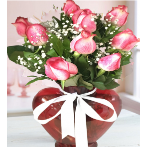 Pembe Ve Kırmızı Tonlar™ Kalp Vazoda Gül