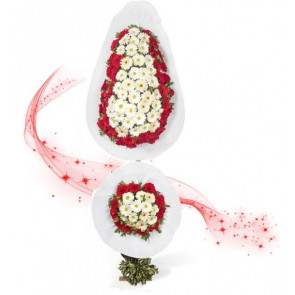 Beyaz, Kırmızı Gerbera Çiçekleri Ayaklı Sepet - Düğün Çiçekleri