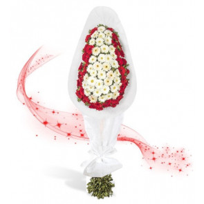 Kırmızı Beyaz Gerberalı Ayaklı Sepet - Düğün Çiçekleri