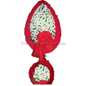 Ayaklı Sepet Beyaz Karanfile Kırmızı Fonda Tasarlanmış Düğün, Nikah ve Açılış Sepeti