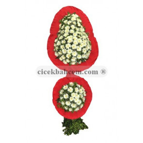 Kırmızı Çerçeveli Beyaz Gerbera İle 2 Katlı Nikah, Düğün, Açılış Sepeti