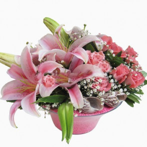 Mis kokulu Pembe Gül, Lilyum Aranjmanı 