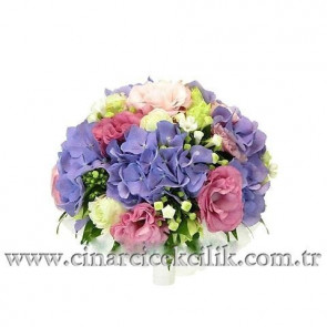 Ortanca ve Lisyantus Çiçekleri Gelin Buketi